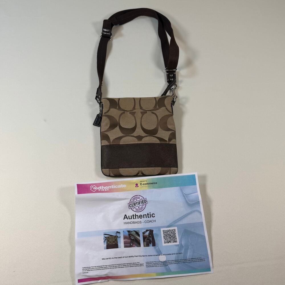 Coach Signature Stripe Swingpack Crossbody Brown on Tan Bag with COA